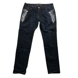 Impression Womens Embroidered Jeans Size 21 Black Denim Angel Wings Y2K Ankle